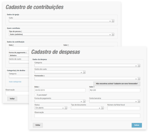 Cadastro de contribuições e despesas